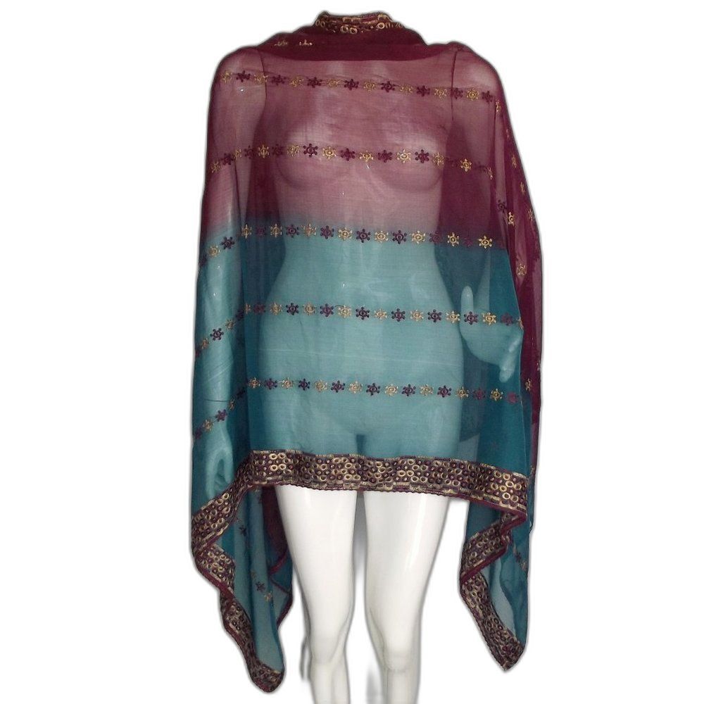 Large Scarf/Wrap, 74x34, Teal/Berry, Embroidered, Lightweight, Cover-up - Picture 4 of 7